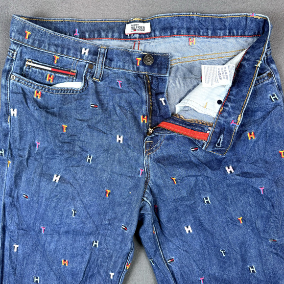 Tommy Hilfiger Denim Jeans Size 8 Embroidered Pattern T H Boyfriend Copain - Picture 4 of 12
